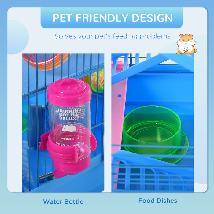 5-Tier Hamster Cage with Accessories - Exercise Wheels, Tunnel Tube, Water Bottle, Feeding Dishes, and Ladder Habitat - Perfect for Dwarf Mice and Small Rodents, Blue