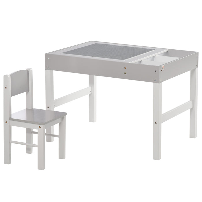 Kids Table & Chair Combo with Built-In Storage - Stylish Grey Furniture Set - Perfect for Playtime and Learning Activities