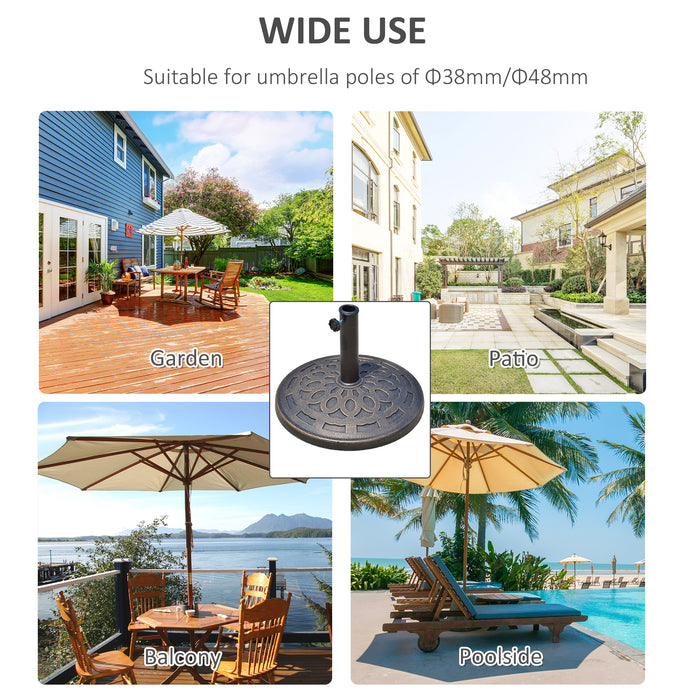 Round 14kg Decorative Resin Parasol Base - Adjustable Market Umbrella Stand in Bronze Finish - Sturdy Holder for Outdoor Shade and Stability