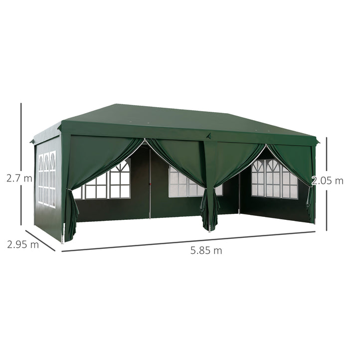 3 x 6m Pop Up Garden Gazebo - Wedding Party Tent Marquee with Water-Resistant Canopy, Sidewalls, and Windows - Outdoor Shelter with Drainage Holes for Events