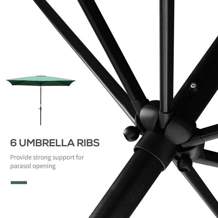 Rectangular Market Umbrella 2 x 3m with Crank and Push Button Tilt - Durable Outdoor Patio Sunshade in Green - Ideal for Gardens, Decking, and Commercial Use