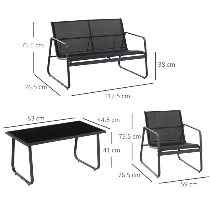 4-Piece Outdoor Patio Seating Ensemble with Glass Table - Comfortable Double Chair, Cozy Single Seats, Elegant Glass-Topped Table - Ideal for Terrace and Balcony Lounging