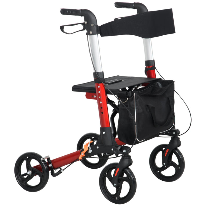 Lightweight 4-Wheeled Rollator Walker with Seat and Backrest - Adjustable Handle Height for Personalized Comfort - Ideal for Elderly and Adults Needing Mobility Assistance