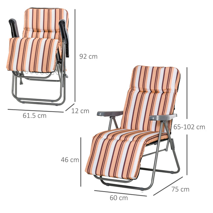 Garden Sun Lounger Set of 2 - Outdoor Adjustable Reclining Chairs with Cushioned Seats, Foldable - Perfect for Patio Relaxation, Orange and White