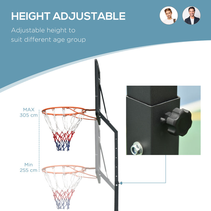 Freestanding Basketball Hoop 255-305cm - Adjustable Stand, Backboard, and Wheels - Perfect for Teens and Adults Outdoor Play