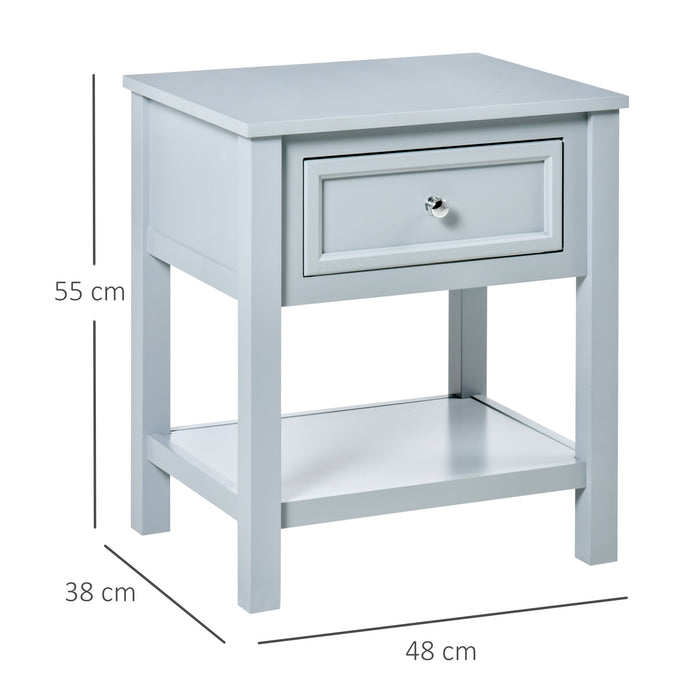 Classic Grey Nightstand with Drawer and Open Shelf - Sturdy Bedside End Table with Metal Handle - Elegant Bedroom Storage Solution