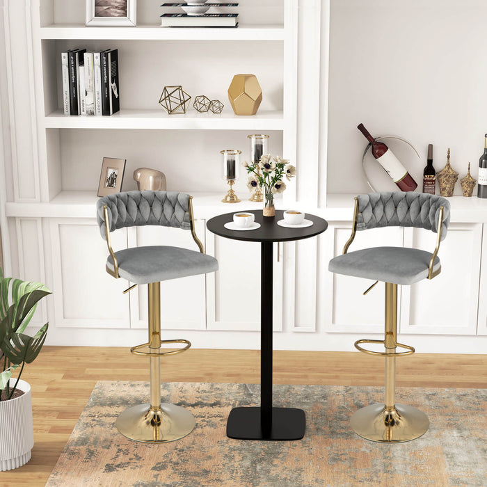 Velvet Upholstered Bar Stools - Adjustable with Footrests for Kitchen Island, Grey - Ideal for Comfortable and Stylish Seating Arrangement