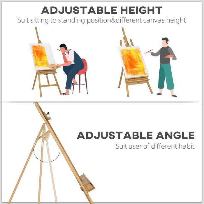 Beech Wood A-Frame Studio Easel with Brush Holder - Portable & Adjustable Tripod Art Stand for Weddings & Displays - Supports Canvases Up to 120cm for Artists and Event Planners