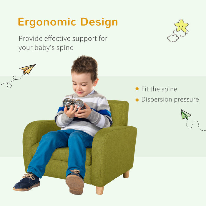 Kids Comfy Armchair - Wooden Frame Mini Sofa with Anti-Slip Legs and High Back Design - Perfect Seating for Children's Playroom or Bedroom