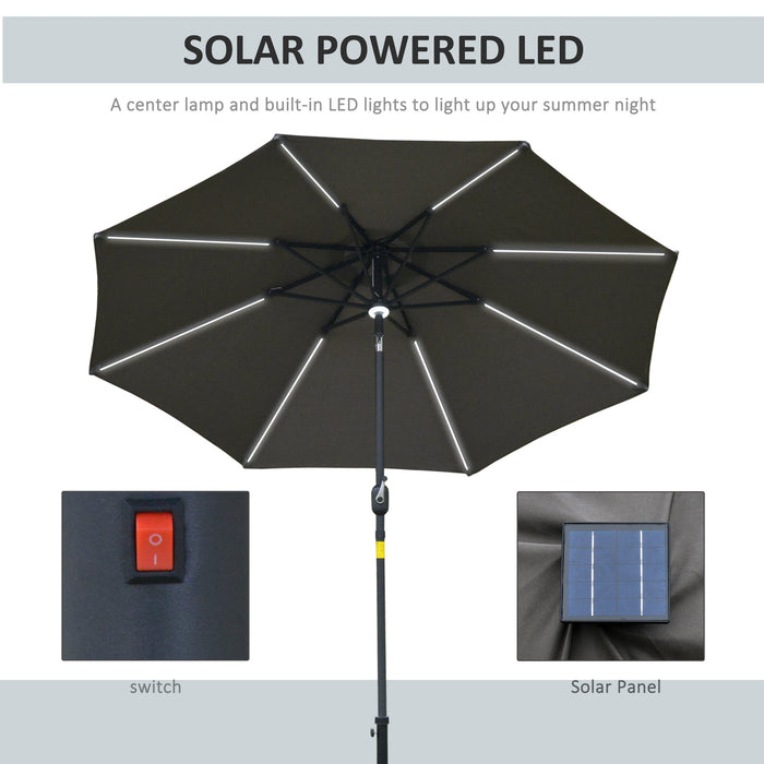 Extra-Large 2.7m Garden Parasol - Sun Umbrella with LED Solar Lights & Ventilated Tilt Canopy - Outdoor Summer Patio Shelter for Day & Evening