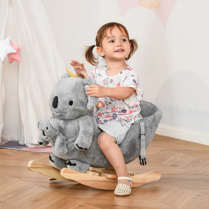 Koala Plush Rocking Horse for Toddlers - Cute Ride-On Toy Rocker with Gloved Doll & Realistic Sounds - Perfect for 18-36 Month Old Children, Soft Grey Design