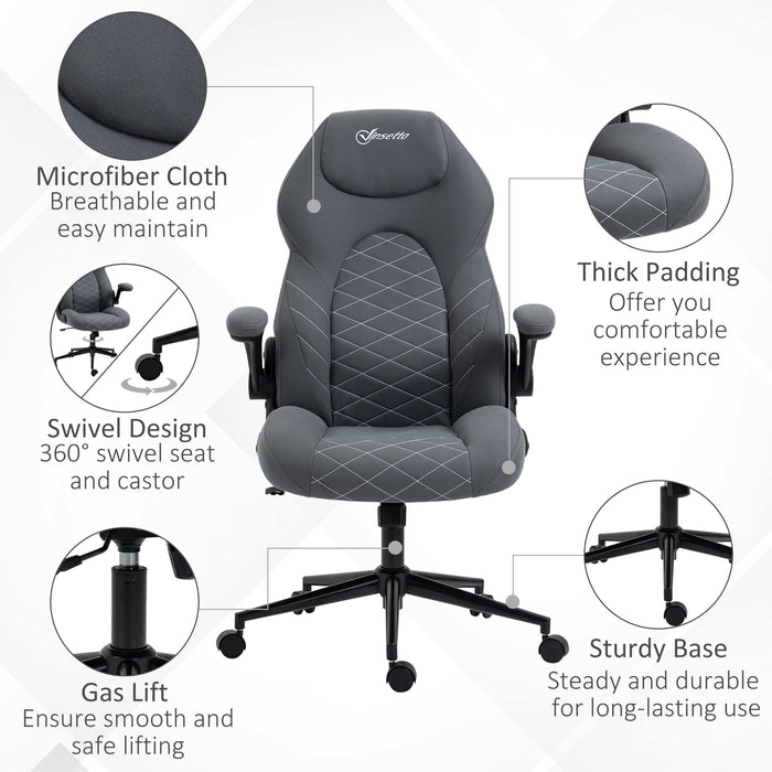 Ergonomic Home Office Desk Chair - Computer Chair with Flip-Up Armrests, Swivel Seat, Tilt Function in Dark Grey - Ideal for Comfortable Work From Home Setup