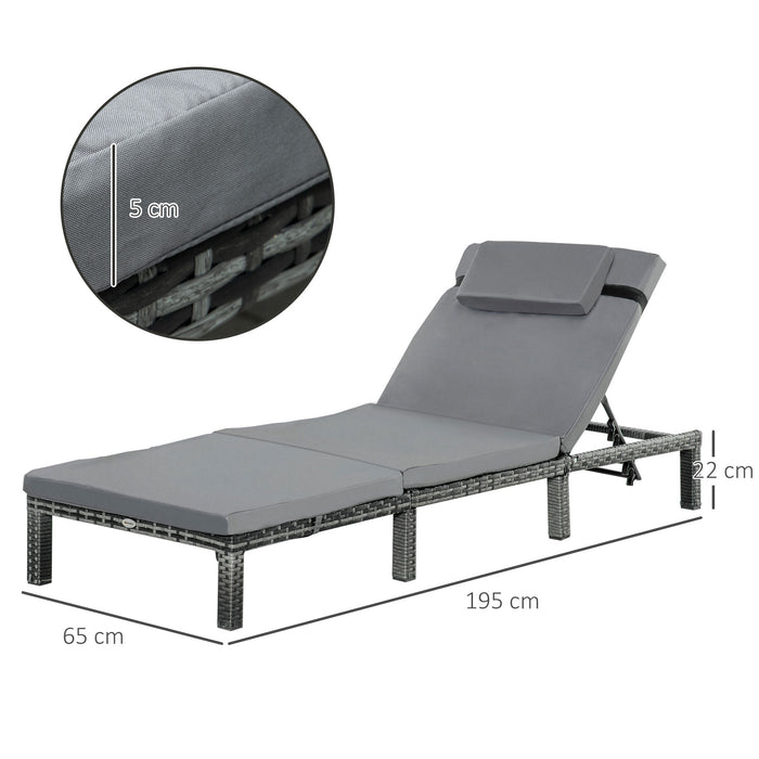 Outdoor Rattan Sun Lounger Set - Grey Wicker Sunbed with 5-Position Adjustable Backrest and Cushions - Perfect for Patio, Poolside Relaxation