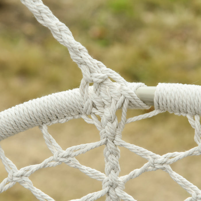 Cotton Rope Hanging Hammock Chair - Sturdy Metal Frame with Large Macrame Seat for Indoor and Outdoor - Cozy Swing for Patio, Garden, Bedroom, and Living Room in Cream White