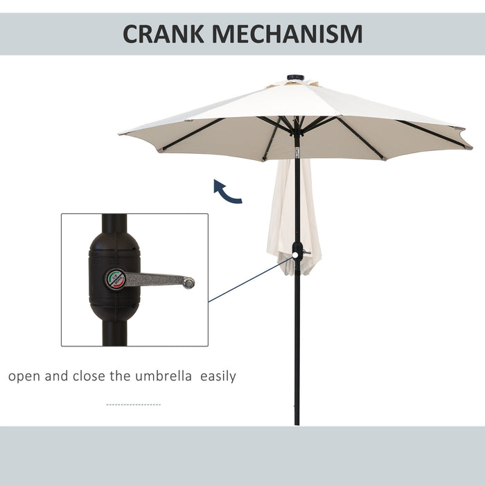 Solar-Powered 24-LED Patio Umbrella in Creamy White - Outdoor Weather-Resistant Illuminated Parasol - Ideal for Nighttime Garden Ambiance