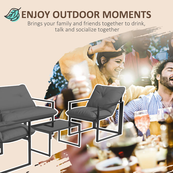 Outdoor Elegance Collection - 4-Piece Steel Frame Patio Sofa Set with Cushioned Armchairs, Loveseat & Coffee Table - Ideal for Garden Relaxation and Socializing