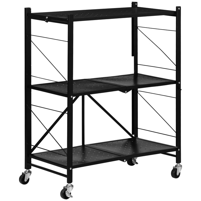 Foldable 3-Tier Rolling Storage Cart - Versatile Organizer Trolley for Kitchen, Living Room, Bathroom - Space-Saving Design, Easy Mobility