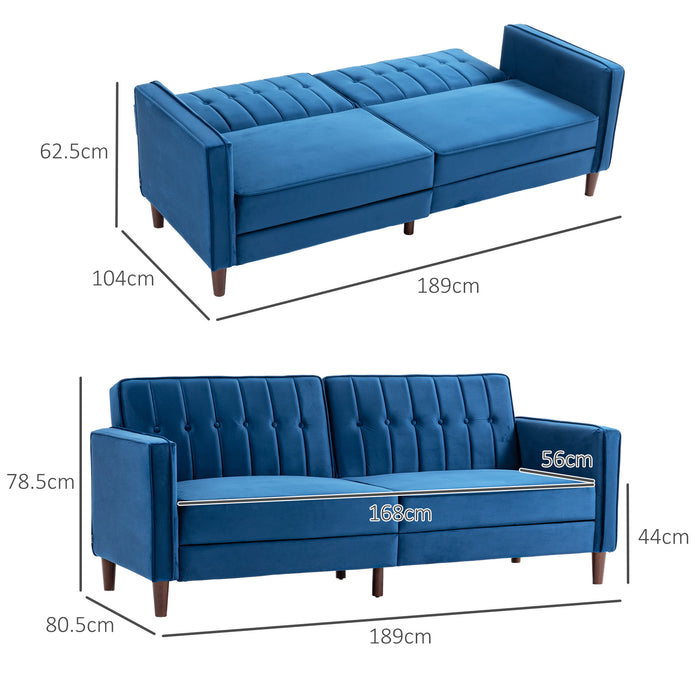 Convertible Sofa Futon with Velvet-Touch - Tufted Compact Loveseat with Adjustable Split Back in Blue - Ideal for Small Spaces & Comfy Casual Seating