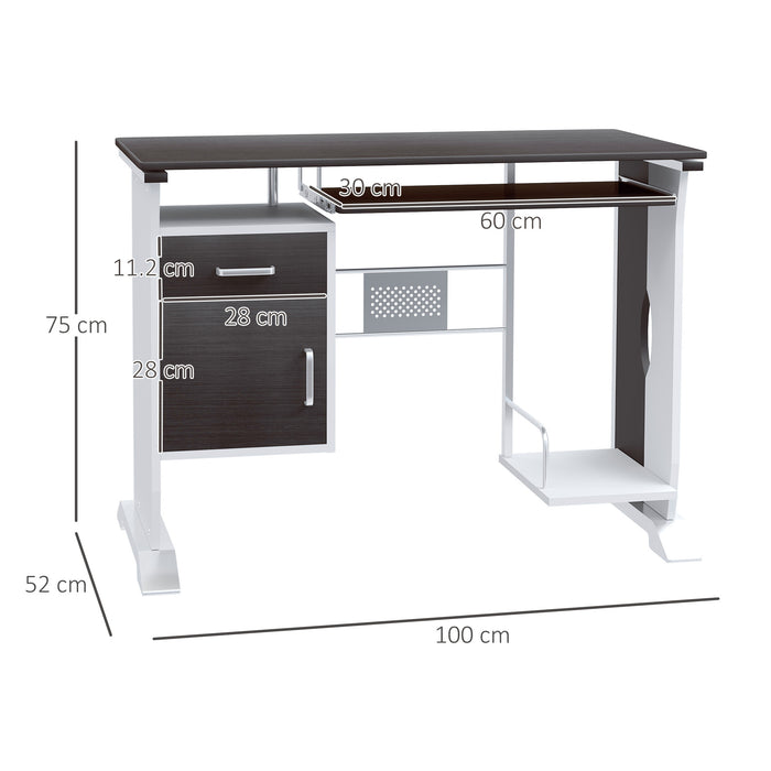 Sliding Keyboard Tray and Storage Desk - Home Office Workstation with Drawers & CPU Shelf in Black Walnut - Ideal for Gamers and Professionals