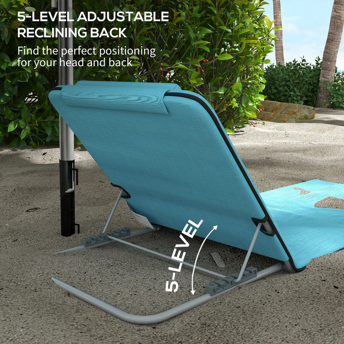 2-Piece Light Blue Outdoor Reclining Chairs with Pillows - Durable Metal Frame & PE Fabric Construction - Ideal for Beach Relaxation or Patio Lounging