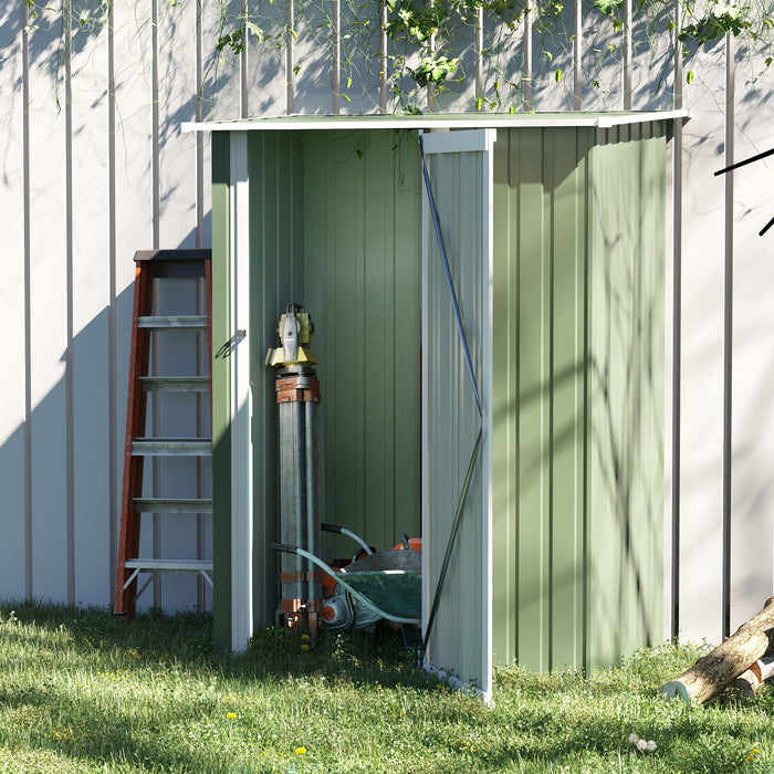 Outdoor Garden Storage Shed - Sloped Roof Lockable Tool Shelter for Equipment and Bikes - Weather-Resistant Light Green Structure (142 x 84 x 189 cm)