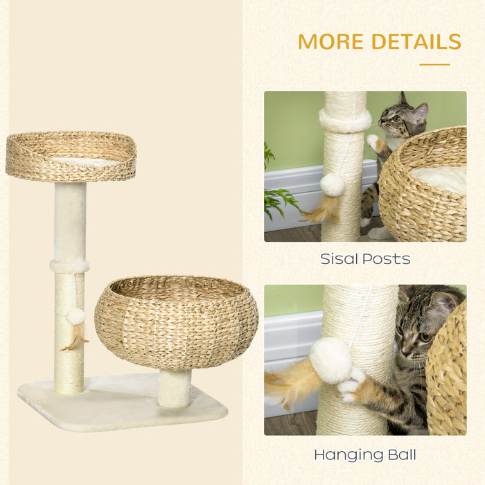 Cat Climbing Tower with Activity Center - 72cm Beige Kitty Play Structure with 2 Plush Beds & Ball Toy, Sisal Scratching Post - Ideal for Playful Cats and Kittens