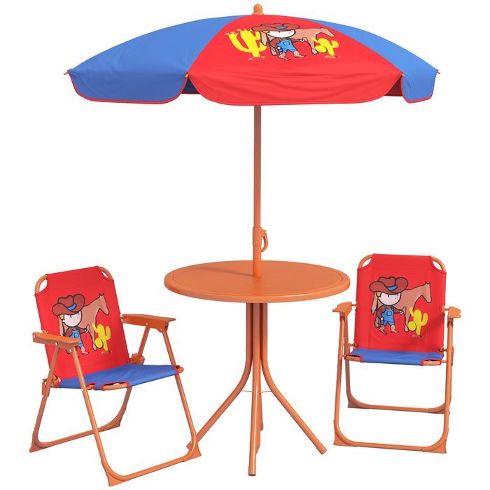 Cowboy-Themed Kids Picnic Table and Chair Set - Adjustable & Foldable Outdoor Garden Furniture with Parasol - Perfect for Children's Al Fresco Dining and Play