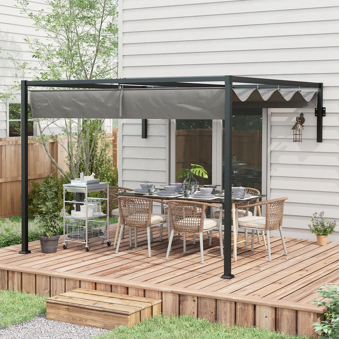 Lean To Pergola 3x4m - Metal Structure with Retractable Canopy - Ideal for Grilling, Gardening, and Patio Deck Relaxation