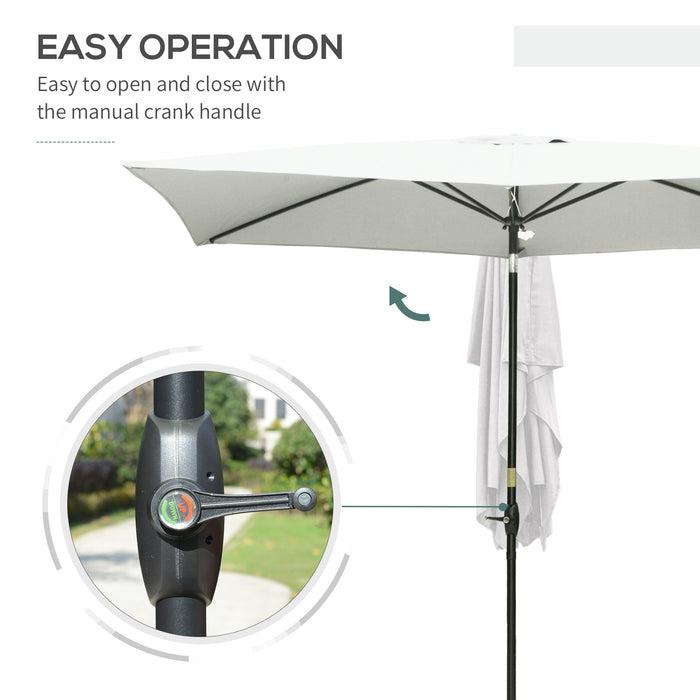 Rectangular Market Umbrella Patio - 2 x 3m Garden Parasol with Crank & Push Button Tilt, Cream White - Ideal for Outdoor Table Shade and Shelter