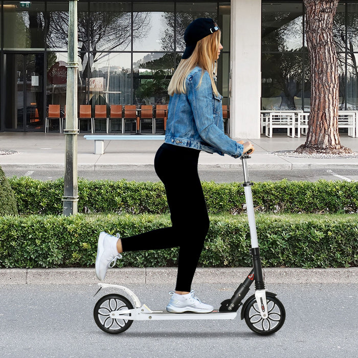 High-Adjustable Folding Kick Scooter with Rear Brake - Urban Scooter with Double Shock Absorption and Warning Bell - Ideal for Teens and Adults Over 14, White