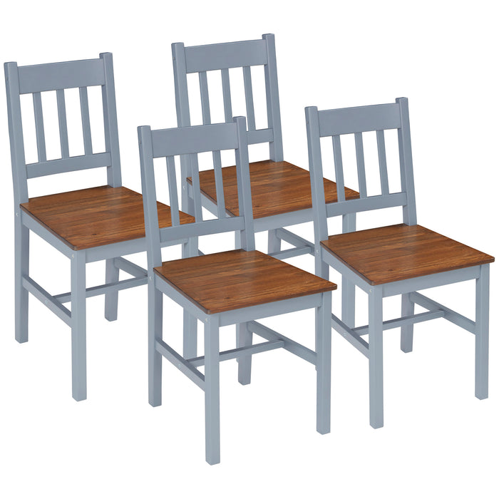 Kitchen & Dining Room Chairs - Set of 4 with Slat Back Design, Pine Wood Construction - Stylish Grey Seating Solution for Dining Area