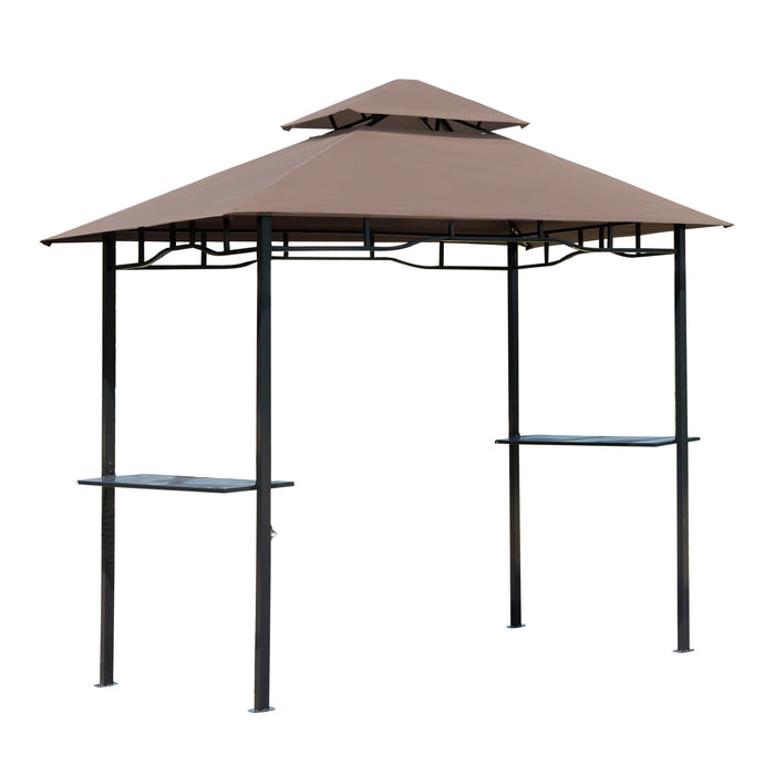 Double-Tier 8ft BBQ Gazebo - Outdoor Grill Canopy Shelter with Ventilated Top - Patio and Deck Barbecue Tent for Home Entertainment, Coffee Color