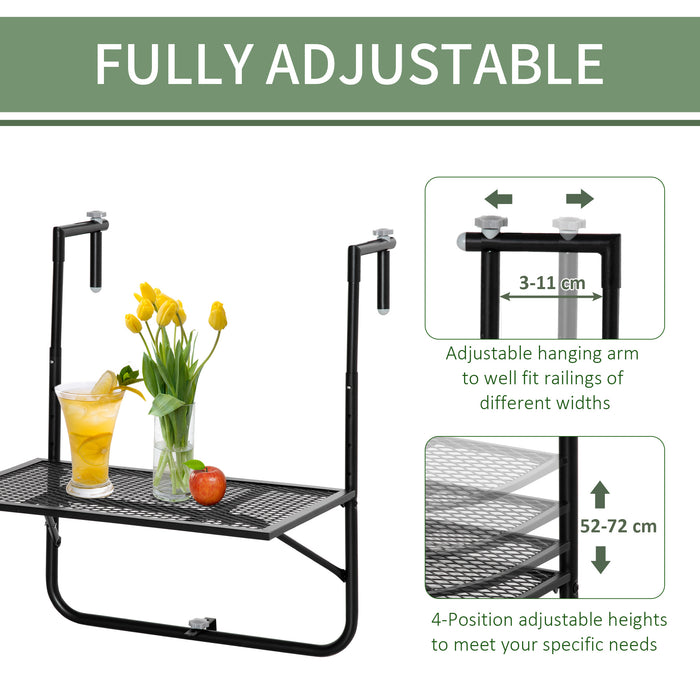 Space-Saving Balcony Hanging Table - Metal Wall Mount Desk with Adjustable Folding Design - Ideal for Patio and Garden Use