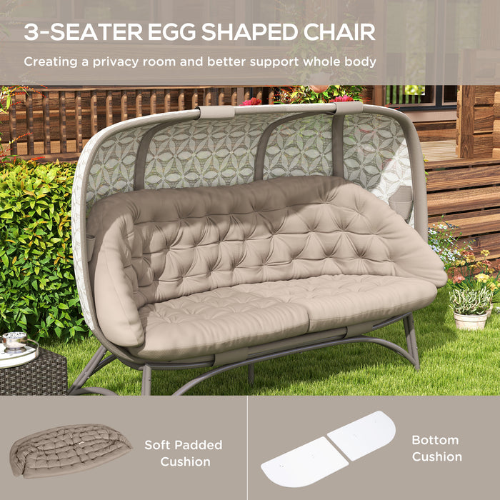 Outdoor Folding Egg Chair - Hollow 3-Seater Patio Furniture with Floral Pattern & Bottle Holder - Stylish Sand Brown Seating for Indoor & Outdoor Relaxation