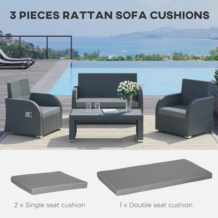 Outdoor Rattan Chair Cushions - Set of 3 Weather-Resistant Seat Pads, Dark Grey - Ideal Comfort for Garden and Patio Furniture