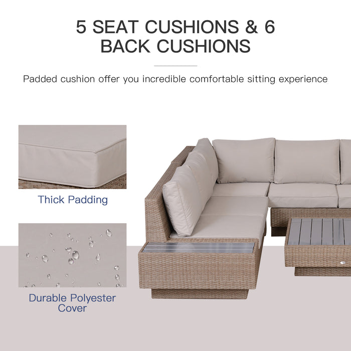 5-Seater Rattan Garden Set - Outdoor Sectional Corner Sofa with Coffee Table, Wicker Weave Design - Ideal for Conservatories, with Armrest Cushions in Beige