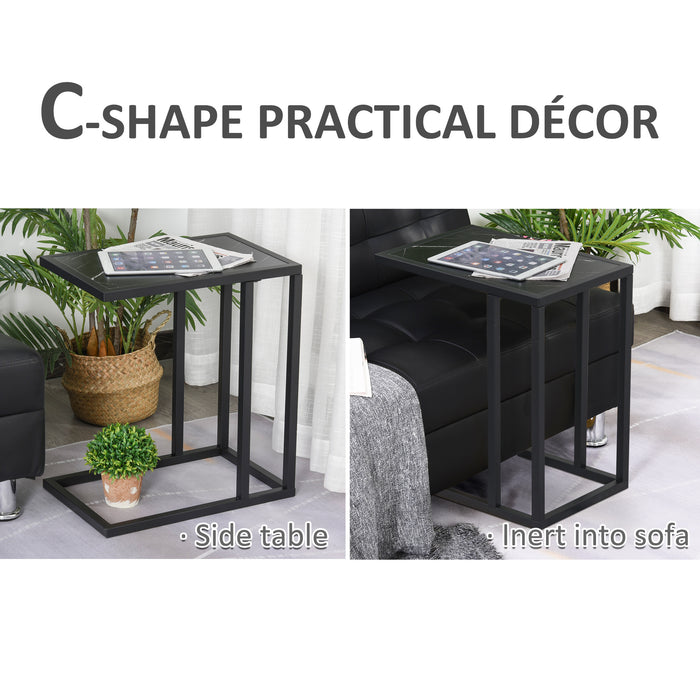 C-Shape Marble-Effect Side Table - Sturdy Metal Frame, Space-Efficient - Ideal for Bedroom, Living Room, or Office Corner Desk