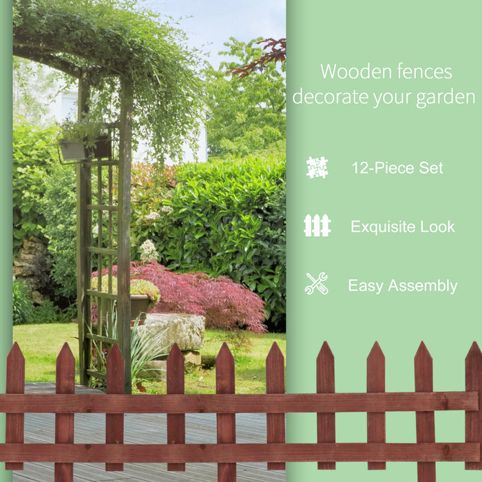 Wooden Garden Fence Kit - 12 Pieces of 60cm Eco-Friendly Barrier - Ideal for Decorative Edging and Landscaping