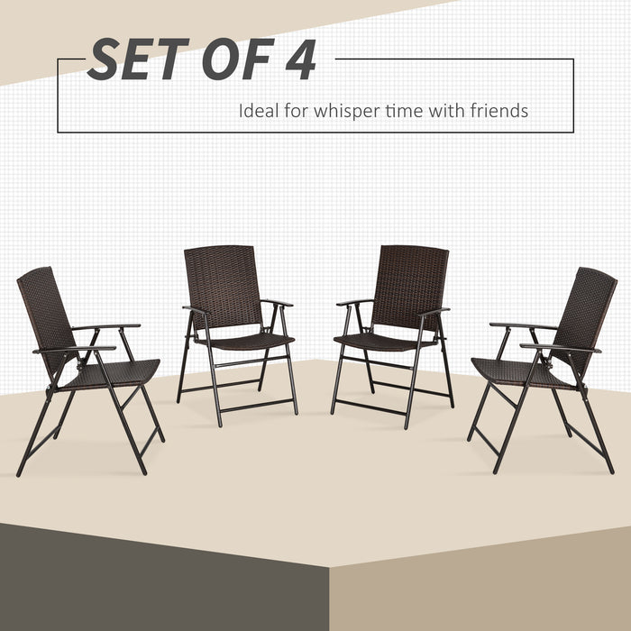 Rattan Chair 4-Piece Set - Foldable Wicker Garden Furniture with Steel Frame - Ideal for Poolside and Outdoor Seating