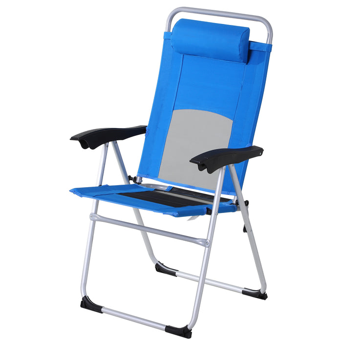 Outdoor Garden Folding Armchair - 3-Position Patio Recliner with Adjustable Backrest and Comfort Pillow - Ideal for Lounging and Relaxation in Blue