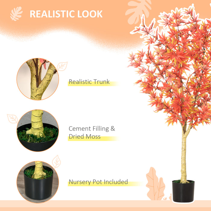 Realistic Artificial Red Maple Tree - Lifelike Faux Indoor/Outdoor Plant in Nursery Pot, 135cm Tall - Home & Office Decor Enhancement