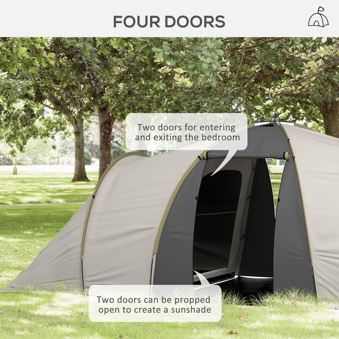 4-6 Person Tunnel Camping Tent - Dual Bedroom Design, 2000mm Waterproof, UV50+ Protection, Vestibule, Carry Bag Included - Ideal for Fishing, Hiking, and Festivals