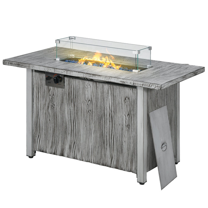 Gas Fire Pit Table 50,000 BTU with Glass Screen and Beads - Outdoor Patio Furniture Centerpiece in Grey - Ideal for Cozy Evenings and Entertainment