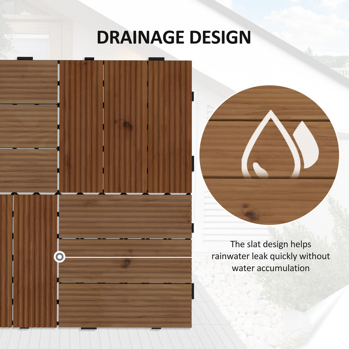 9 Pcs Wooden Garden Decking Tiles - Outdoor Patio, Balcony, and Terrace Flooring with Hot Tub Compatibility, Brown - Ideal for Enhancing Outdoor Living Spaces