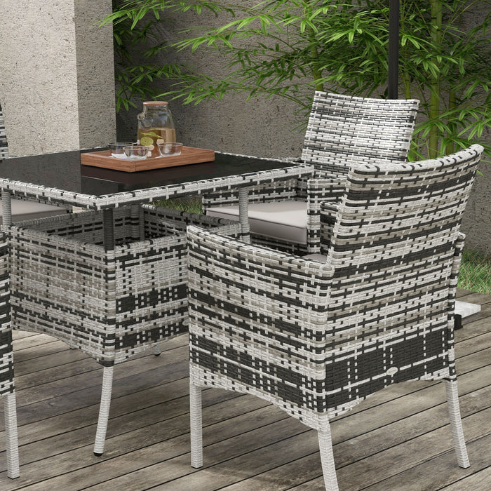 5-Piece Outdoor Dining Set - Tempered Glass Tabletop & 4 Grey Armchairs for Patio and Conservatory - Elegant Al Fresco Meal Solution