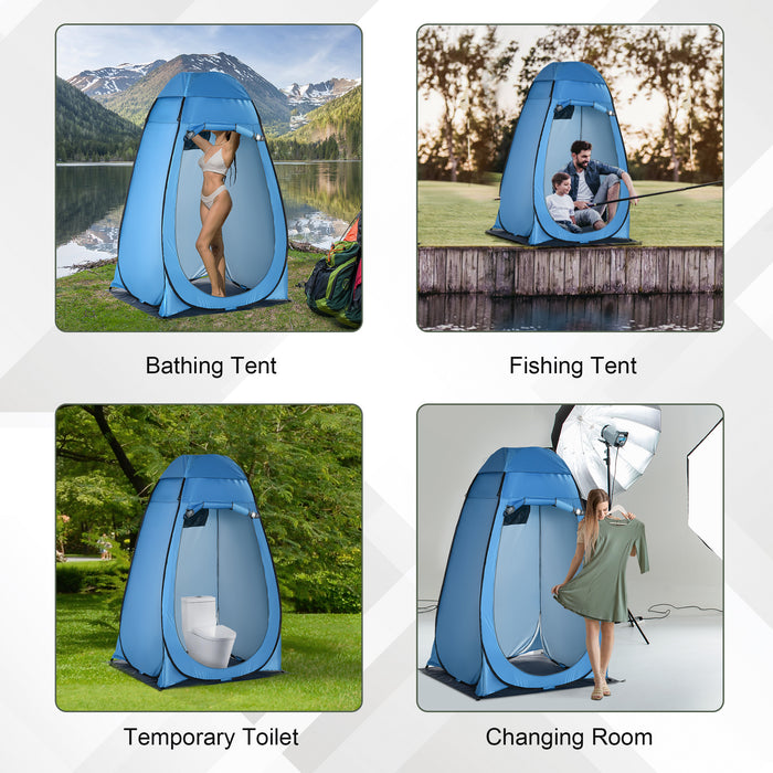 Portable Pop-Up Camping Shower Tent - Outdoor Privacy Shelter for Changing, Dressing, Bathing - Includes Storage Room and Carrying Bag for Hikers, Blue