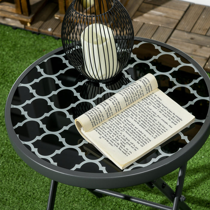 Round Folding Patio Side Table - Φ45cm Imitation Marble Glass Top, Durable Outdoor Coffee Table - Ideal for Garden, Balcony & Terraces