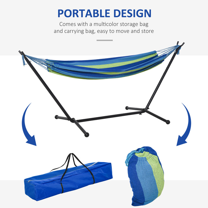 Portable Camping Hammock with Stand - 294 x 117cm, Green Stripe, 120kg Capacity, Adjustable Height, with Carrying Bag - Ideal for Outdoor Relaxation and Travel