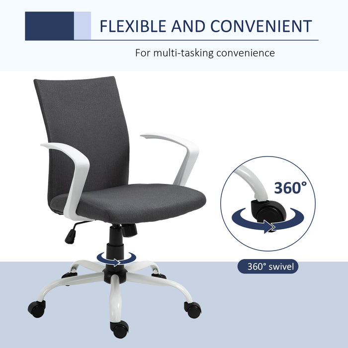 Ergonomic Linen Swivel Task Chair - Adjustable Height & Wheeled Computer Desk Chair with Arms, Dark Grey - Comfortable Home Office and Study Seating Solution