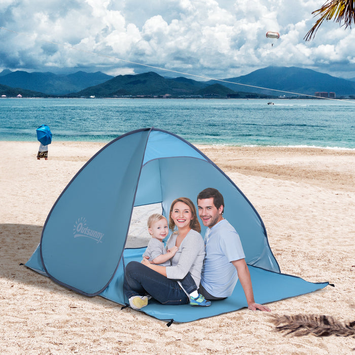 Pop-Up Beach Tent for 2-3 People - UV 30+ Protection Portable Sun Shelter for Hiking and Patio - Easy Setup Outdoor Haven for Families & Beachgoers (Blue)